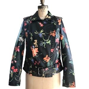 NWTS Bagatelle Vegan Leather Floral Print Moto Jacket, Sz Small